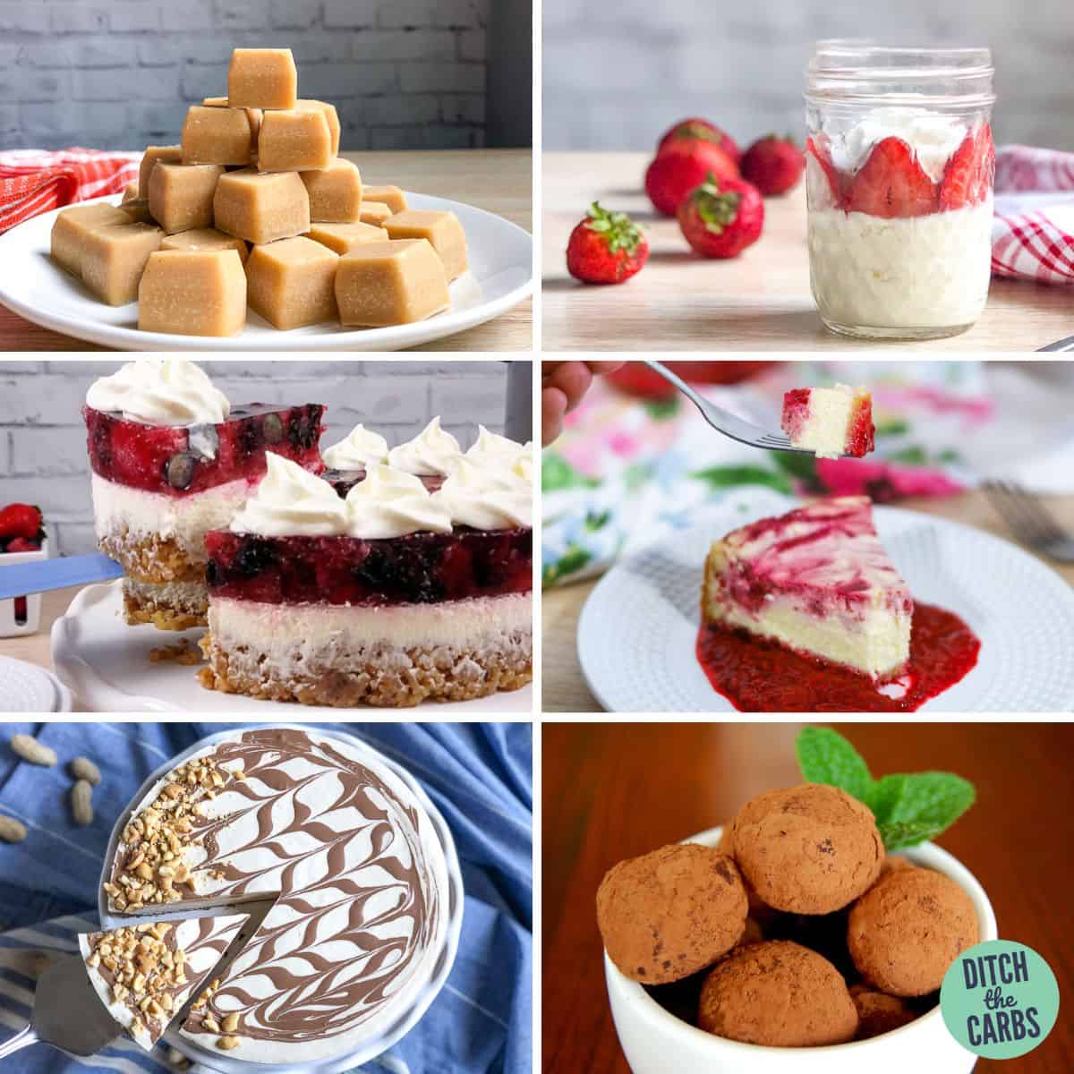 collage of keto desserts made with cream cheese