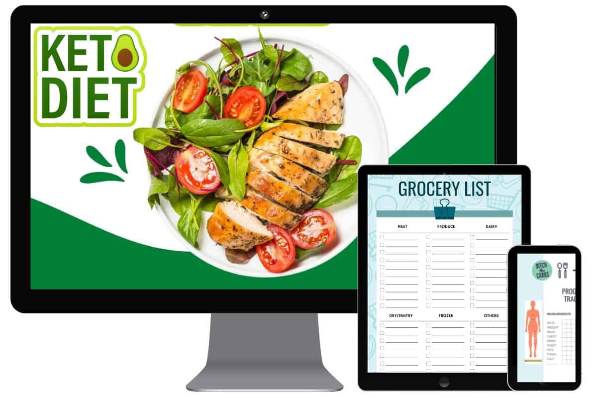 mockup of the keto diet food list on various devices