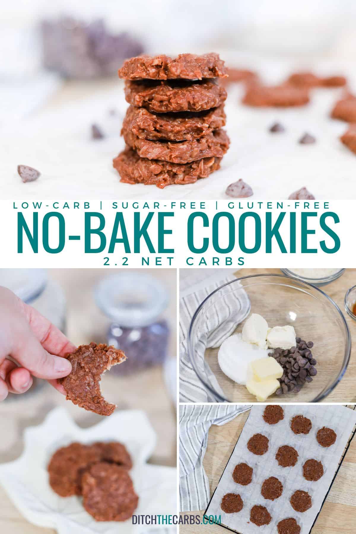 collage of how to make no bake cookies