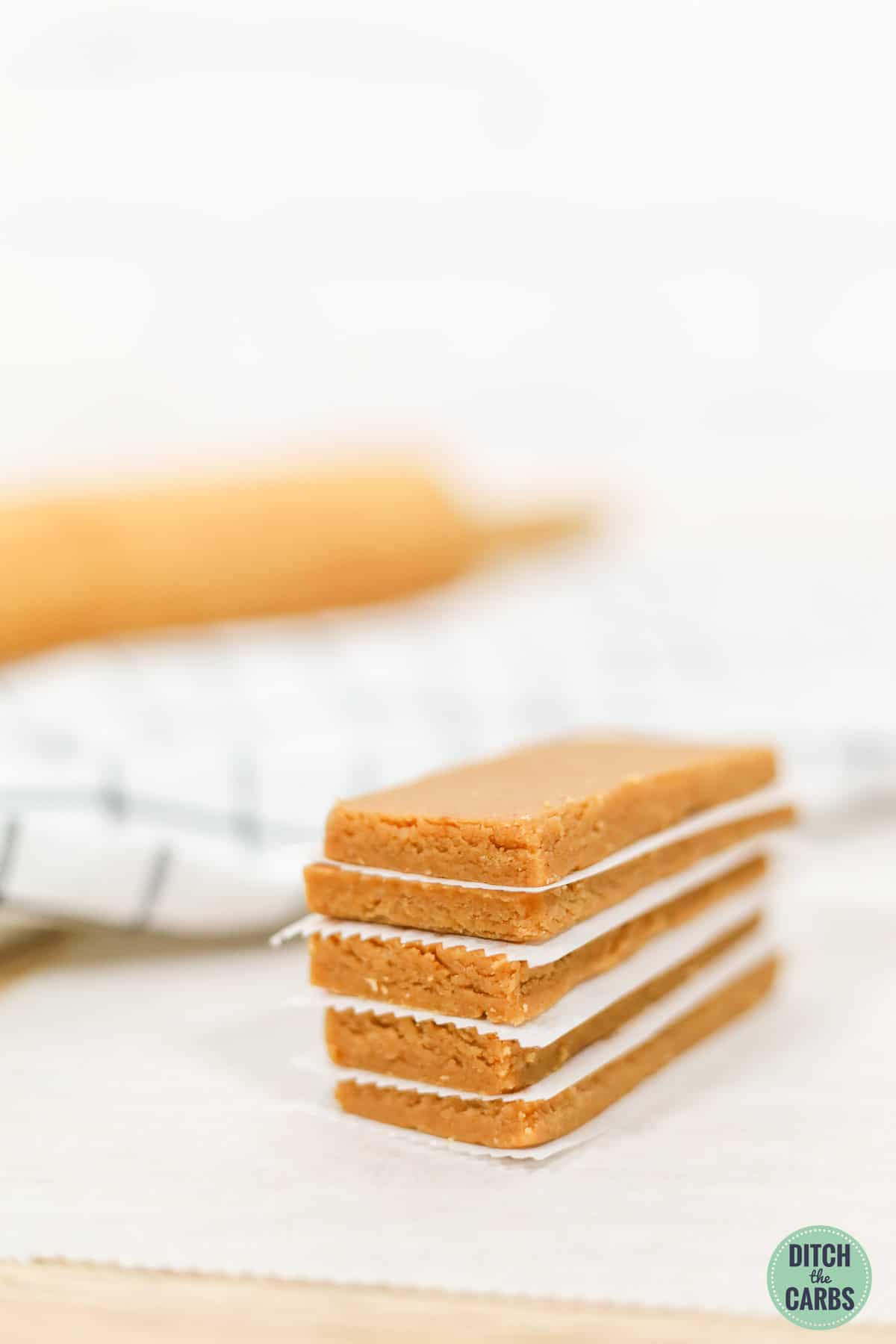 stack of peanut butter protein bars