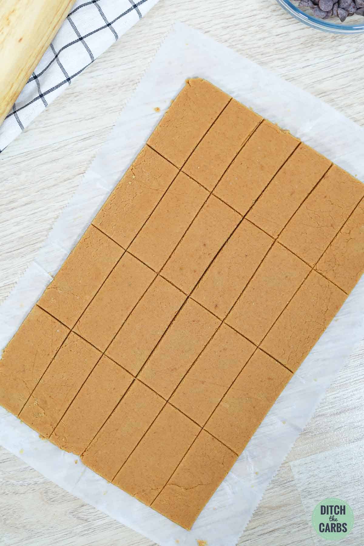 dough cut into even rectangles