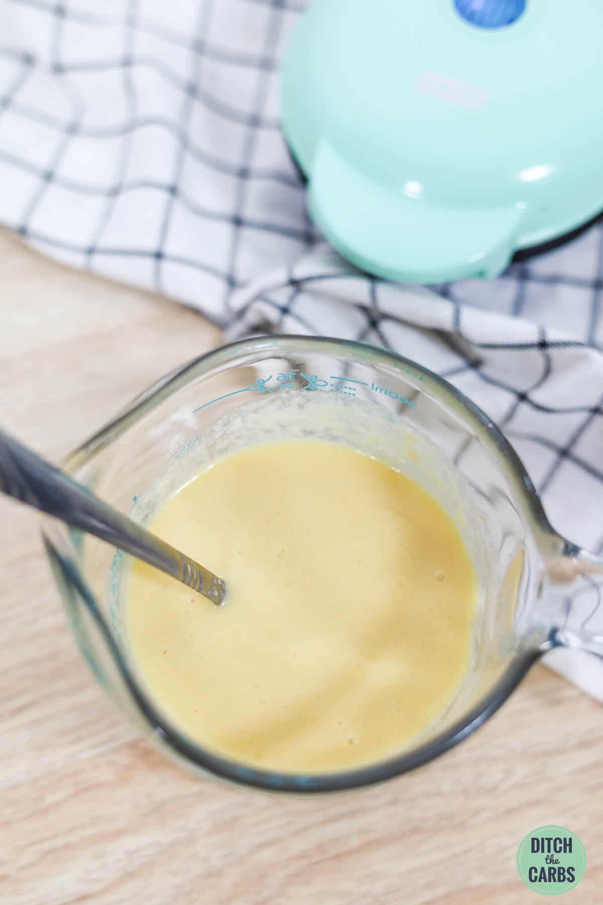 mixing batter with a fork