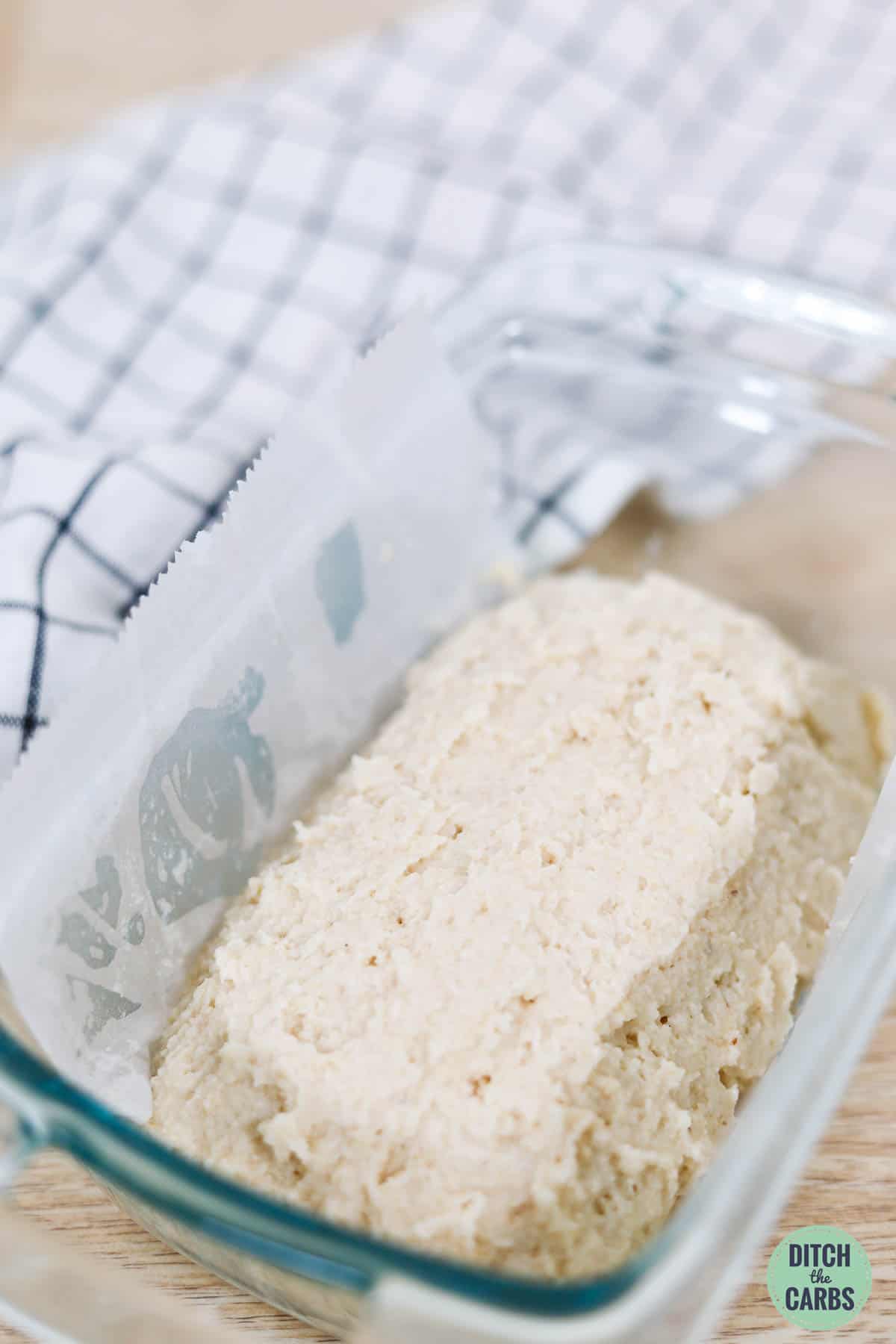 low carb dough in glass baking dish