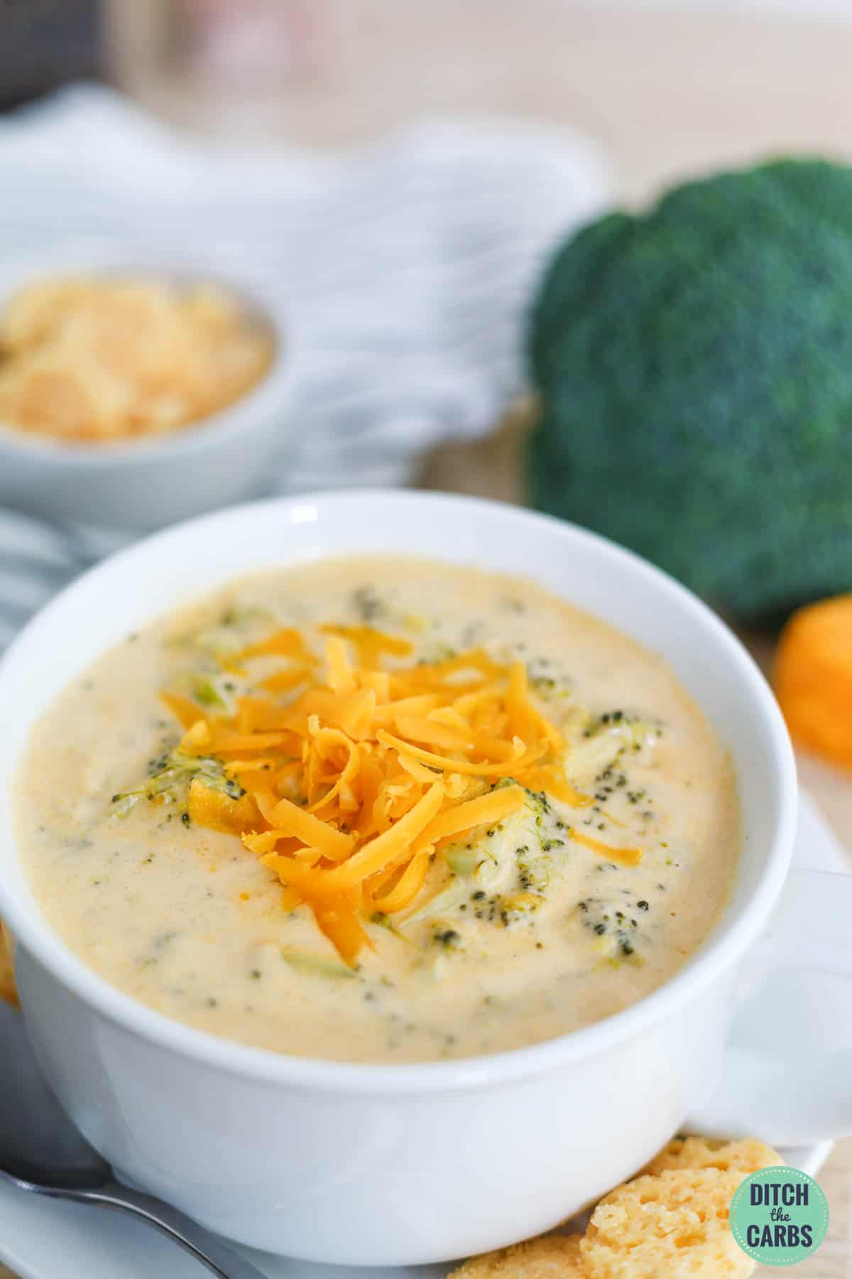 bowl of low carb broccoli and cheddar cheese soup