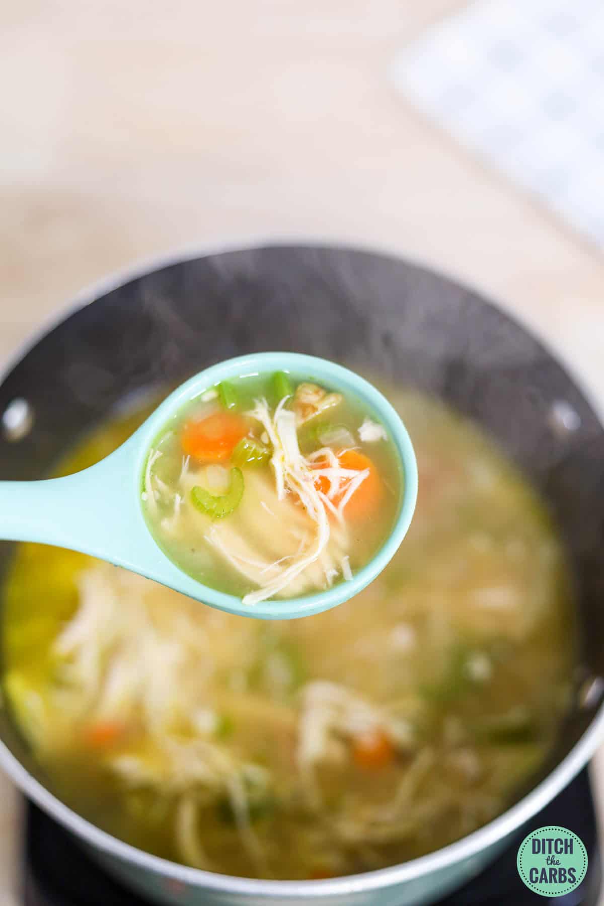 a ladle of homemade soup