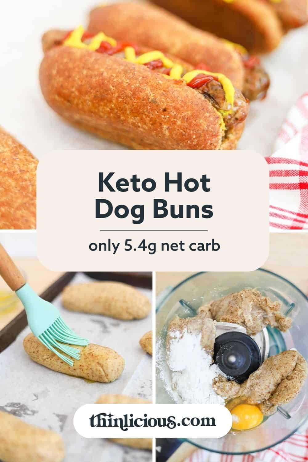A collage showing keto hot dog buns being made at various stages.